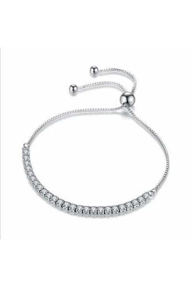 925 Ayar Damgalı Gümüş Kaplama Zirkon Taşlı Asansörlü Kadın Bileklik ürün görseli