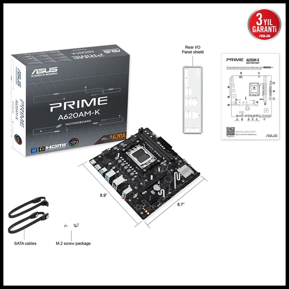 Asus Prıme A620am-k, 2xddr5, 1x M.2, Dp, Hdmı, Am5 Soket Anakart - Resim 5