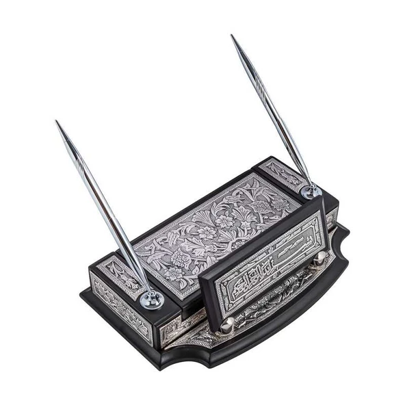 Gümüş Çiçek Desenli Besmele Masa Üstü Kalemlik - Resim 2