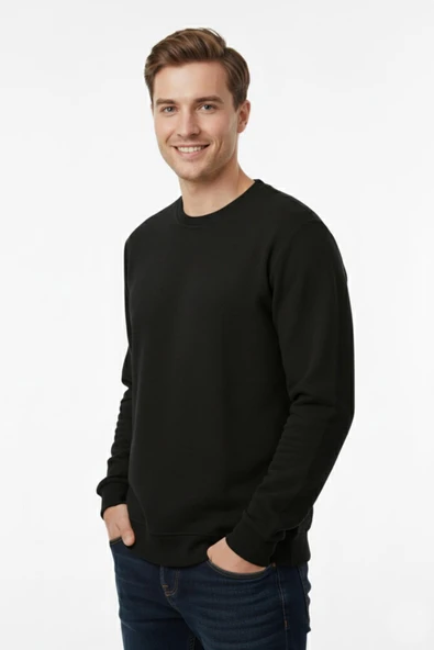 Erkek Sıfır Yaka Selanik Sweatshirt Regular Kalıp BGL-ST04926 - Resim 7