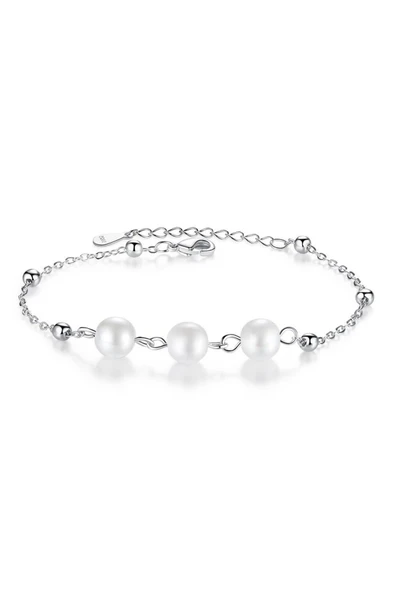 925 Ayar Ayarlanabilir Çiçek İnci Tasarım Kadın Gümüş Bileklik ürün görseli