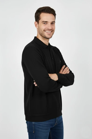 Erkek Polo Yaka Cepli Selanik Sweatshirt Regular Kalıp BGL-ST04923 - Resim 5