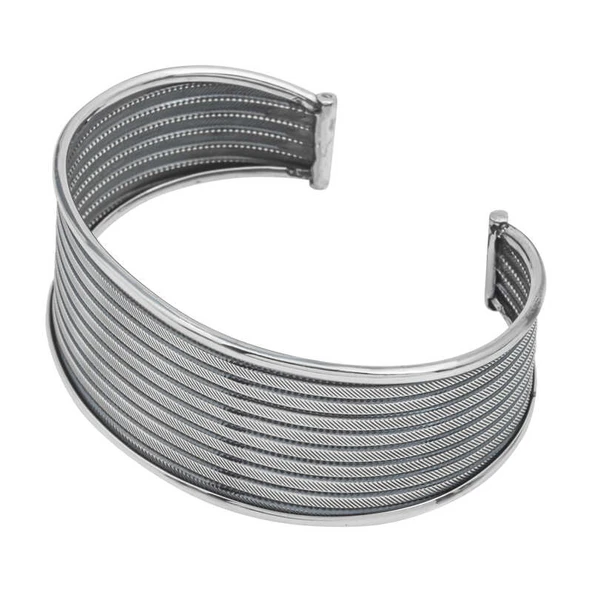 Gümüş Eskitme Desenli Kadın Bilezik - Resim 3