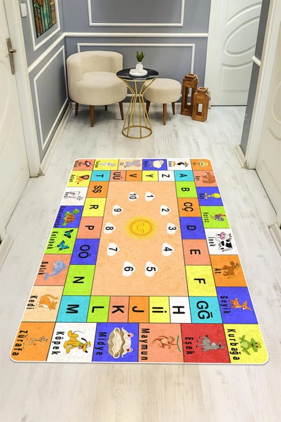 Parlak Kadife Kumaş Dijital Baskı Dot Kaymaz Tabanlı Çocuk ve Genç Odası Halısı H0841 RENKLİ 200 X 300 - Resim 2