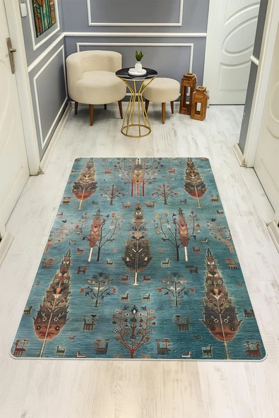 Parlak Parlak Kadife Kumaş Dijital Baskı Etnik Desenli Dot Kaymaz Tabanlı Halı Kumaş Dijital Baskı Dot Kaymaz Tabanlı Mutfak Halısı H0817 RENKLİ 200 X 300 ürün görseli