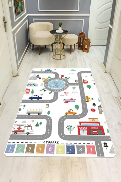 Parlak Kadife Kumaş Dijital Baskı Dot Kaymaz Tabanlı Çocuk ve Genç Odası Halısı H0733 RENKLİ 180 X 280 - Resim 2