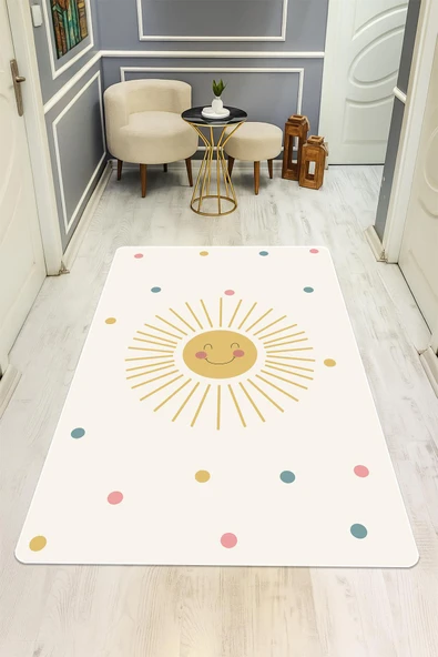 Parlak Kadife Kumaş Dijital Baskı Dot Kaymaz Tabanlı Çocuk ve Genç Odası Halısı H0626 RENKLİ 100 X 300 - Resim 2