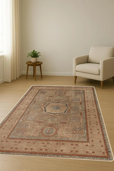 Parlak Kadife Kumaş Klasik Dijital Baskı Dot Kaymaz Tabanlı Halı H1068 RENKLİ 80 X 200 - Resim 2