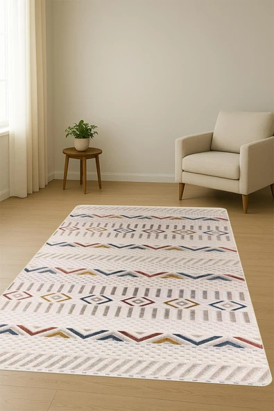 Parlak Parlak Kadife Kumaş Dijital Baskı Etnik Desenli Dot Kaymaz Tabanlı Halı Kumaş Dijital Baskı Dot Kaymaz Tabanlı Mutfak Halısı H0280 RENKLİ 120 X 180 - Resim 2