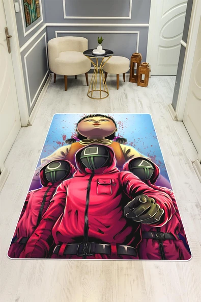 Parlak Kadife Kumaş Dijital Baskı Dot Kaymaz Tabanlı Çocuk ve Genç Odası Halısı H0530 RENKLİ 100 X 300 - Resim 2