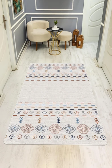 Parlak Parlak Kadife Kumaş Dijital Baskı Etnik Desenli Dot Kaymaz Tabanlı Halı Kumaş Dijital Baskı Dot Kaymaz Tabanlı Mutfak Halısı H0022 RENKLİ 200 X 300 ürün görseli