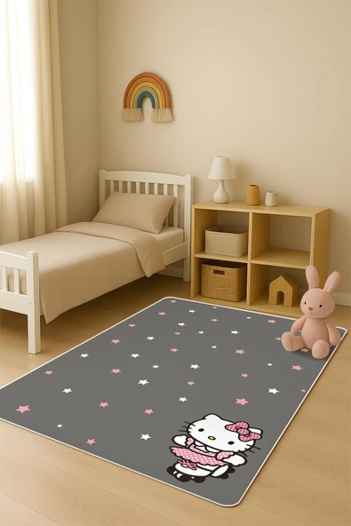 Parlak Kadife Kumaş Dijital Baskı Dot Kaymaz Tabanlı Çocuk ve Genç Odası Halısı H0595 RENKLİ 140 X 200 ürün görseli