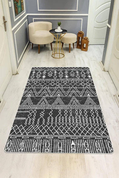 Parlak Parlak Kadife Kumaş Dijital Baskı Etnik Desenli Dot Kaymaz Tabanlı Halı Kumaş Dijital Baskı Dot Kaymaz Tabanlı Mutfak Halısı H0006 RENKLİ 80 X 200 ürün görseli