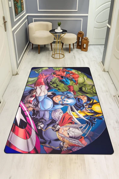 Parlak Kadife Kumaş Dijital Baskı Dot Kaymaz Tabanlı Çocuk ve Genç Odası Halısı H0559 RENKLİ 80 X 150 - Resim 2