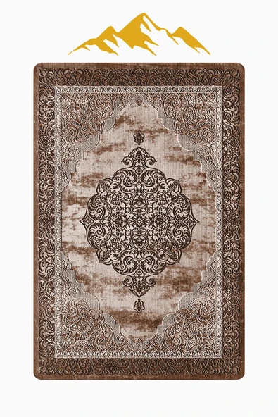 Parlak Kadife Kumaş Dijital Baskı Klasik Desenli Dot Kaymaz Tabanlı Halı H0086 RENKLİ 100 X 300 - Resim 3