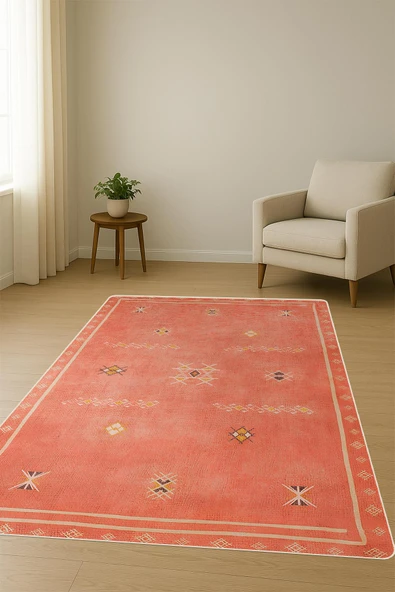 Parlak Kadife Kumaş Dijital Baskı Vintage Desenli Dot Kaymaz Tabanlı Halı H0820 RENKLİ 100 X 300 - Resim 2