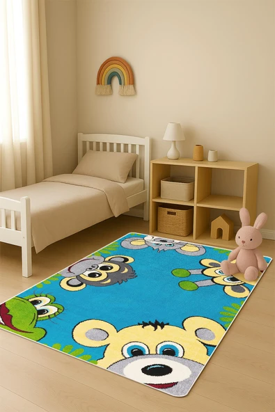 Parlak Kadife Kumaş Dijital Baskı Dot Kaymaz Tabanlı Çocuk ve Genç Odası Halısı H1134 RENKLİ 140 X 200 ürün görseli