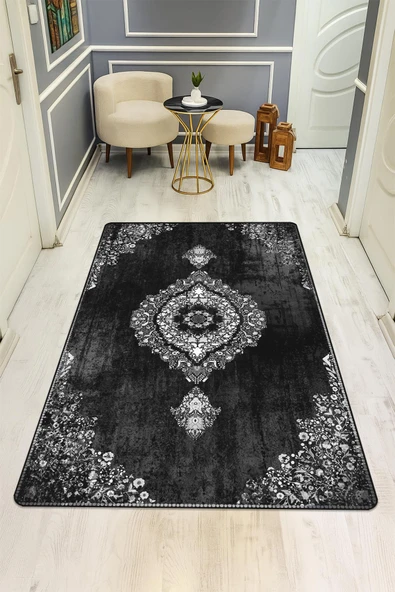 Parlak Kadife Kumaş Dijital Baskı Vintage Desenli Dot Kaymaz Tabanlı Halı H0104 RENKLİ 200 X 300 ürün görseli