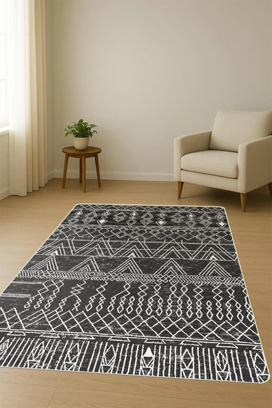 Parlak Parlak Kadife Kumaş Dijital Baskı Etnik Desenli Dot Kaymaz Tabanlı Halı Kumaş Dijital Baskı Dot Kaymaz Tabanlı Mutfak Halısı H0006 RENKLİ 100 X 300 - Resim 2