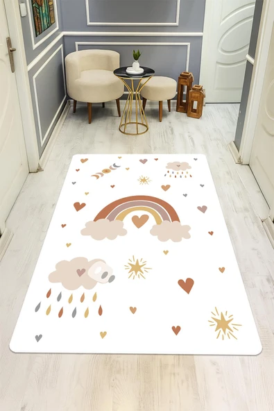 Parlak Kadife Kumaş Dijital Baskı Dot Kaymaz Tabanlı Çocuk ve Genç Odası Halısı H0778 RENKLİ 80 X 150 - Resim 2