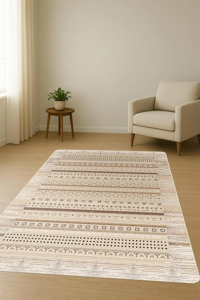 Etnik Desenli Süngerli Kaymaz Dot Taban Dijital Baskı Halı H1069 RENKLİ 100 X 300 - Resim 2