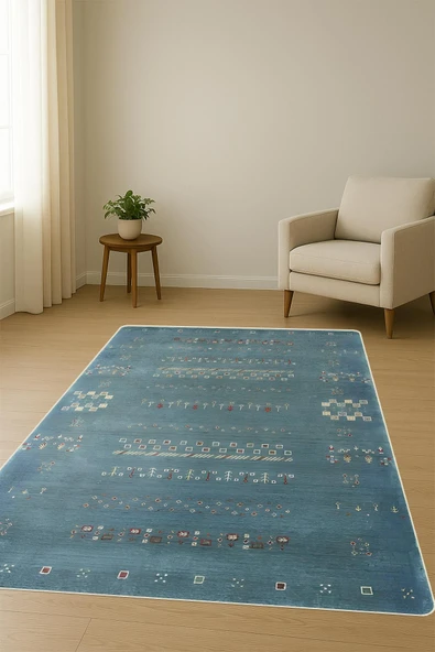 Parlak Parlak Kadife Kumaş Dijital Baskı Etnik Desenli Dot Kaymaz Tabanlı Halı Kumaş Dijital Baskı Dot Kaymaz Tabanlı Mutfak Halısı H0819 RENKLİ 100 X 200 - Resim 2