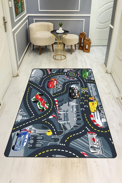 Parlak Kadife Kumaş Dijital Baskı Dot Kaymaz Tabanlı Çocuk ve Genç Odası Halısı H0928 RENKLİ 140 X 200 - Resim 2