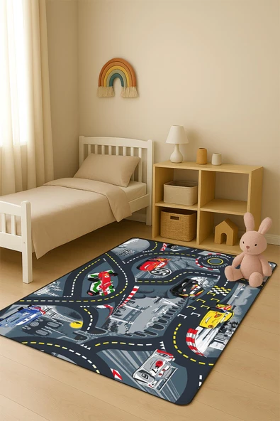 Parlak Kadife Kumaş Dijital Baskı Dot Kaymaz Tabanlı Çocuk ve Genç Odası Halısı H0928 RENKLİ 100 X 200 ürün görseli