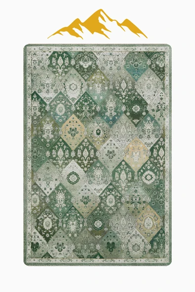 Parlak Kadife Kumaş VINTAGE Dijital Baskı Dot Kaymaz Tabanlı Halı H1062 RENKLİ 180 X 280 - Resim 3