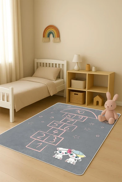 Parlak Kadife Kumaş Dijital Baskı Dot Kaymaz Tabanlı Çocuk ve Genç Odası Halısı H0750 RENKLİ 100 X 200 ürün görseli