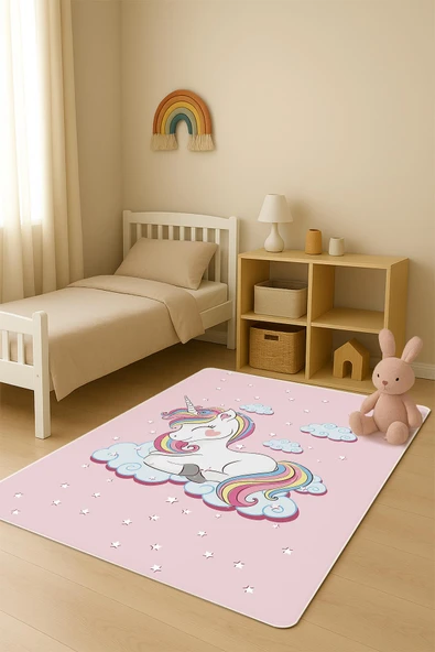 Parlak Kadife Kumaş Dijital Baskı Dot Kaymaz Tabanlı Çocuk ve Genç Odası Halısı H0774 RENKLİ 80 X 300 ürün görseli