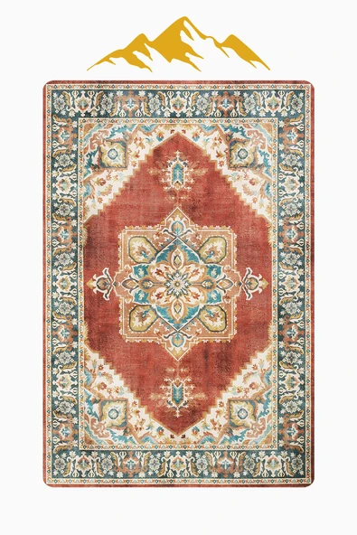 Parlak Kadife Kumaş VINTAGE Dijital Baskı Dot Kaymaz Tabanlı Halı H0827 RENKLİ 100 X 200 - Resim 3