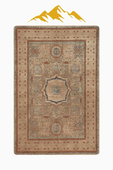 Parlak Kadife Kumaş Klasik Dijital Baskı Dot Kaymaz Tabanlı Halı H1068 RENKLİ 80 X 200 - Resim 3