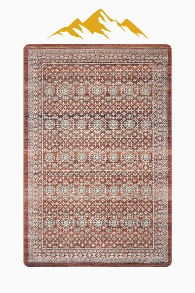 Parlak Kadife Kumaş VINTAGE Dijital Baskı Dot Kaymaz Tabanlı Halı H1067 RENKLİ 140 X 200 - Resim 3