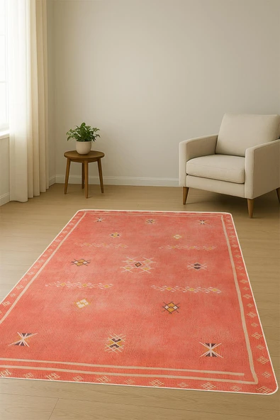 Parlak Parlak Kadife Kumaş Dijital Baskı Etnik Desenli Dot Kaymaz Tabanlı Halı Kumaş Dijital Baskı Dot Kaymaz Tabanlı Mutfak Halısı H0820 RENKLİ 100 X 200 - Resim 2