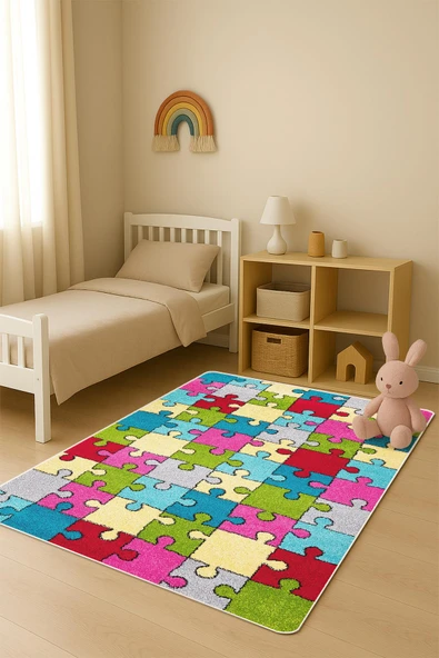 Parlak Kadife Kumaş Dijital Baskı Dot Kaymaz Tabanlı Çocuk ve Genç Odası Halısı H1136 RENKLİ 80 X 300 ürün görseli