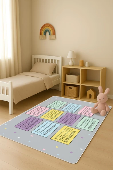 Parlak Kadife Kumaş Dijital Baskı Dot Kaymaz Tabanlı Çocuk ve Genç Odası Halısı H0720 RENKLİ 100 X 200 ürün görseli