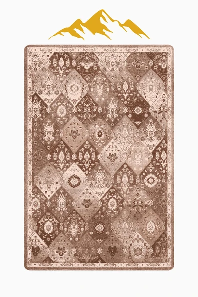 Parlak Kadife Kumaş VINTAGE Dijital Baskı Dot Kaymaz Tabanlı Halı H1065 RENKLİ 180 X 280 - Resim 3