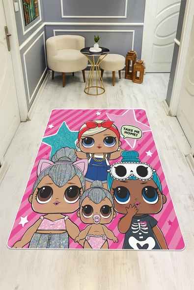 Parlak Kadife Kumaş Dijital Baskı Dot Kaymaz Tabanlı Çocuk ve Genç Odası Halısı H0606 RENKLİ 80 X 150 - Resim 2