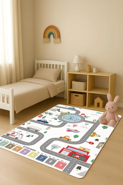 Parlak Kadife Kumaş Dijital Baskı Dot Kaymaz Tabanlı Çocuk ve Genç Odası Halısı H0733 RENKLİ 100 X 200 ürün görseli