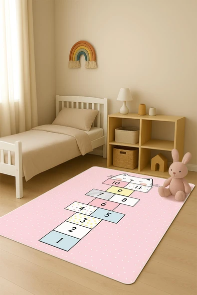 Parlak Kadife Kumaş Dijital Baskı Dot Kaymaz Tabanlı Çocuk ve Genç Odası Halısı H0752 RENKLİ 200 X 300 ürün görseli