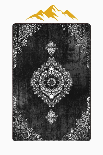 Parlak Kadife Kumaş Dijital Baskı Vintage Desenli Dot Kaymaz Tabanlı Halı H0104 RENKLİ 200 X 300 - Resim 3