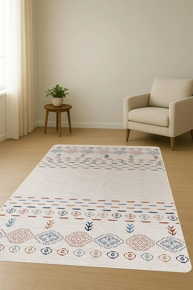 Parlak Parlak Kadife Kumaş Dijital Baskı Etnik Desenli Dot Kaymaz Tabanlı Halı Kumaş Dijital Baskı Dot Kaymaz Tabanlı Mutfak Halısı H0022 RENKLİ 200 X 300 - Resim 2