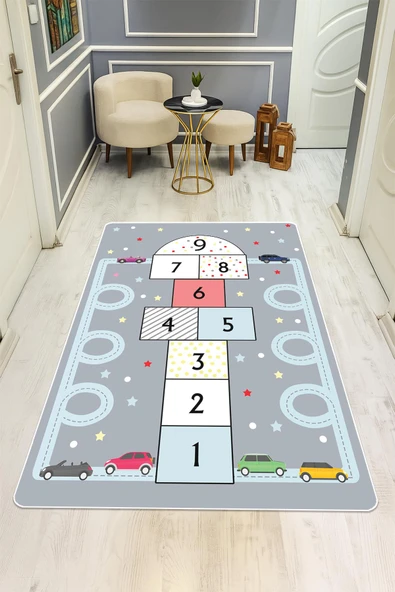 Parlak Kadife Kumaş Dijital Baskı Dot Kaymaz Tabanlı Çocuk ve Genç Odası Halısı H0751 RENKLİ 80 X 300 - Resim 2
