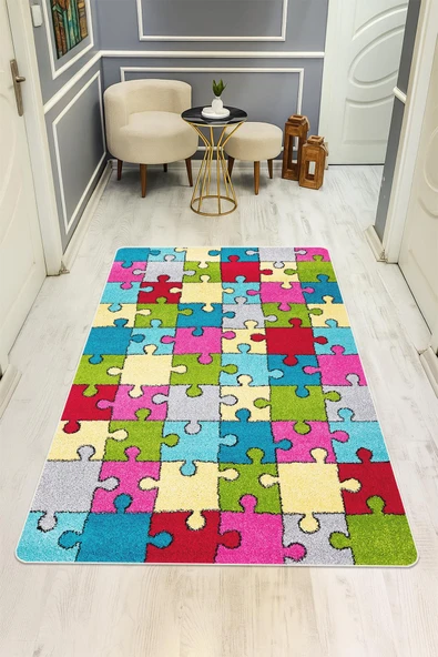 Parlak Kadife Kumaş Dijital Baskı Dot Kaymaz Tabanlı Çocuk ve Genç Odası Halısı H1136 RENKLİ 100 X 200 - Resim 2