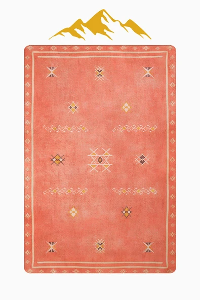 Parlak Kadife Kumaş Dijital Baskı Vintage Desenli Dot Kaymaz Tabanlı Halı H0820 RENKLİ 100 X 300 - Resim 3