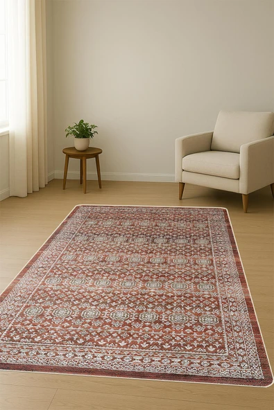 Parlak Kadife Kumaş VINTAGE Dijital Baskı Dot Kaymaz Tabanlı Halı H1067 RENKLİ 140 X 200 - Resim 2