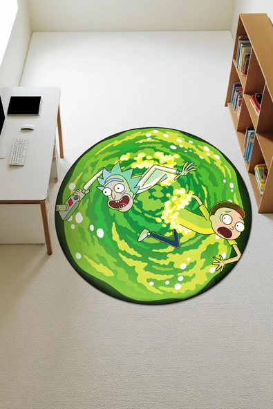 Rick & Morty Figürlü Yuvarlak Dijital Baskı Kaymaz Tabanlı Çocuk ve Genç Odası Halısı H0384 Renkli 80 X 80 ürün görseli