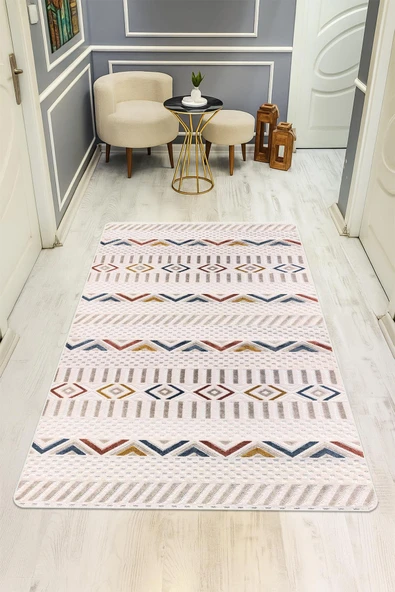 Parlak Parlak Kadife Kumaş Dijital Baskı Etnik Desenli Dot Kaymaz Tabanlı Halı Kumaş Dijital Baskı Dot Kaymaz Tabanlı Mutfak Halısı H0280 RENKLİ 120 X 180 ürün görseli