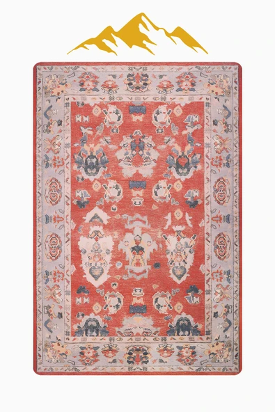 Parlak Kadife Kumaş VINTAGE Dijital Baskı Dot Kaymaz Tabanlı Halı H0829 RENKLİ 100 X 300 - Resim 3